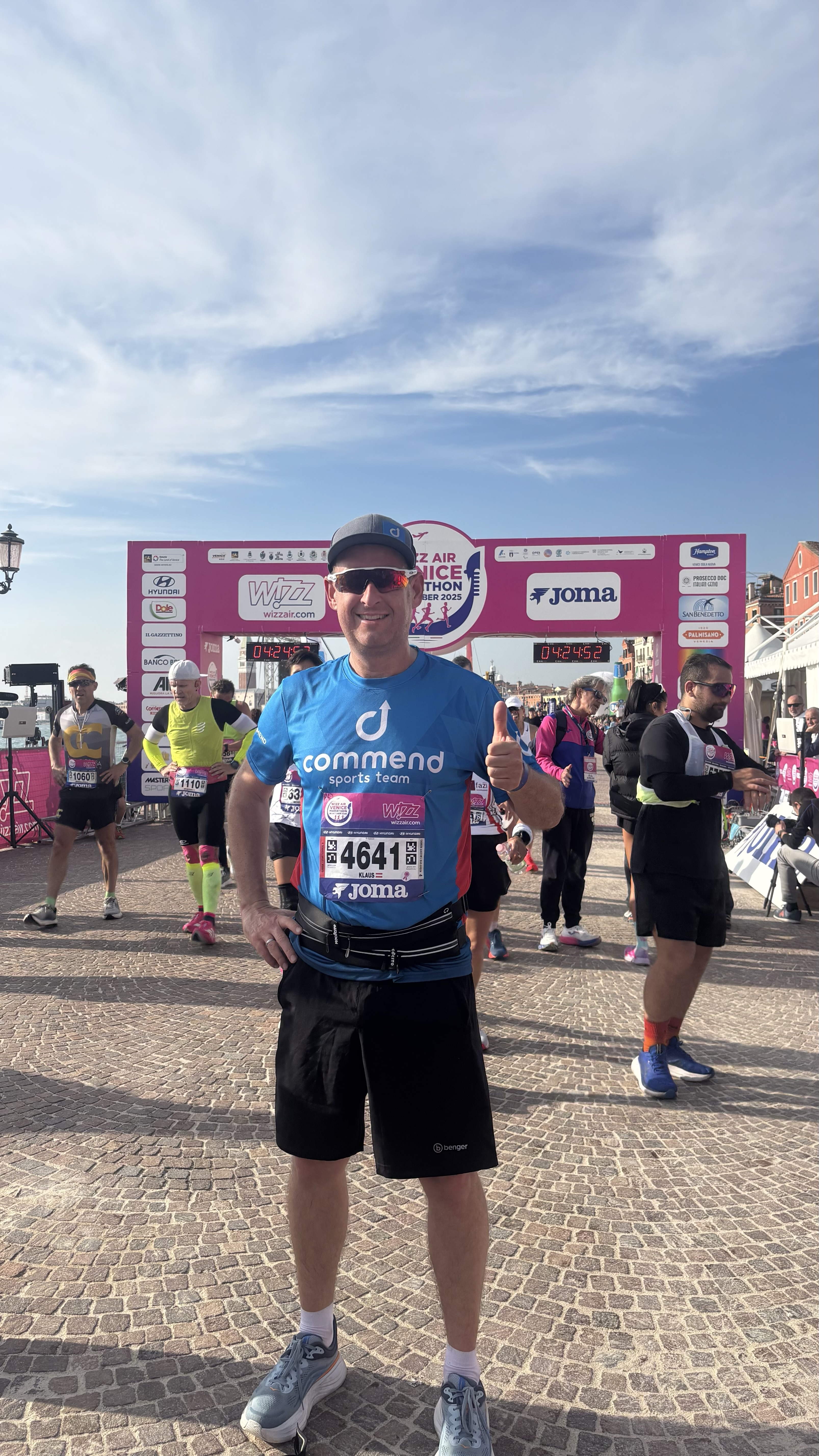 At the Venice Marathon finish arch